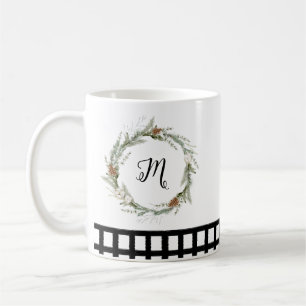 Rotes grünes Blumenkraut Wasserfarbe Schwarz überp Kaffeetasse
