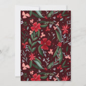 Rotes grünes Blumenmuster Weihnachtsrot Einladung (Rückseite)