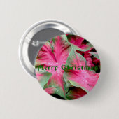 Rotes grünes Caladium-frohe Weihnacht-Abzeichen Button (Vorne & Hinten)