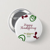 Rotes grünes frohes Erntedankfest florales Blatt f Button (Vorne & Hinten)