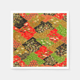 Rotes grünes japanisches Kimono-Deko-Papier Serviette