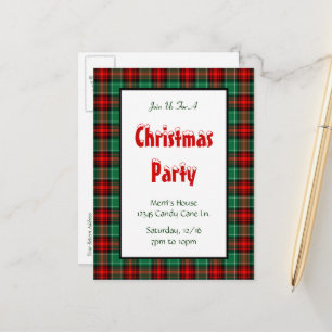Rotes grünes Karo individuelles Weihnachtsfeier-Po Postkarte