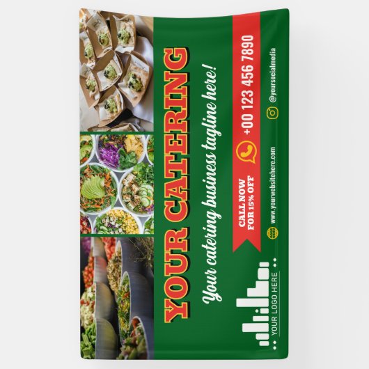 Rotes grünes Logo Foto Catering Marketing Banner (Vertikal)
