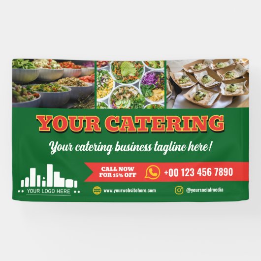 Rotes grünes Logo Foto Catering Marketing Banner (Horizontal)