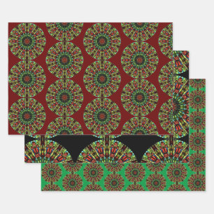 Rotes Grünes Mandala Wrapping Craft Geschenkpapier Set