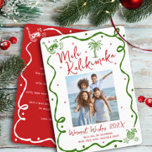 Rotes grünes Mele Kalikimaka Foto-Doodle-Weihnacht