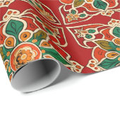 Rotes Grünes Orangengelbes Azulejos Blumenmuster Geschenkpapier (Rolleneckpunkt)