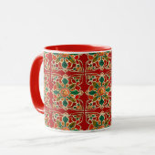 Rotes Grünes Orangengelbes Azulejos Blumenmuster Tasse (Vorderseite Links)