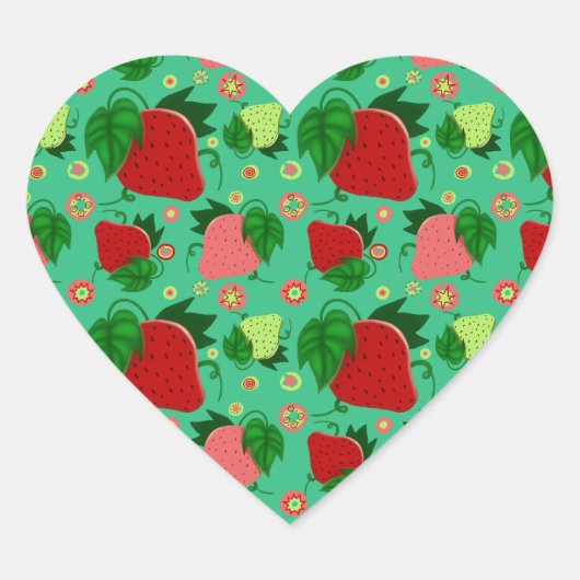 Rotes grünes Rosa Erdbeeren Herz-Aufkleber (Vorderseite)