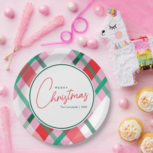 Rotes grünes Rosa Weihnachtsgeschirr Kariert Pappteller (Party)