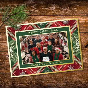 Rotes grünes Schneeflocken-Kariert Merry Christmas Folien Feiertagskarte