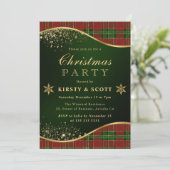 Rotes, grünes und goldenes Kariertes Party Einladung (Stehend Vorderseite)