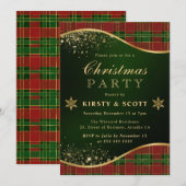 Rotes, grünes und goldenes Kariertes Party Einladung (Vorne/Hinten)