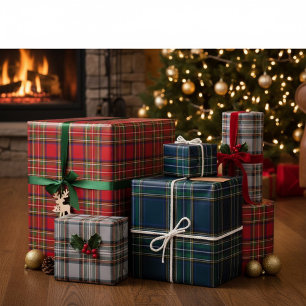 Rotes, grünes und graues Tartan-Geschenkpapier fla Geschenkpapier Set