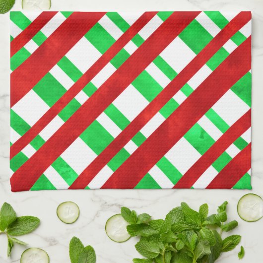 Rotes grünes Wasser Diagonal Kariert Geschirrtuch (Gefaltet)