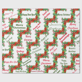 Rotes, grünes Weihnachtstypografisches Wrapping Pa Geschenkpapier