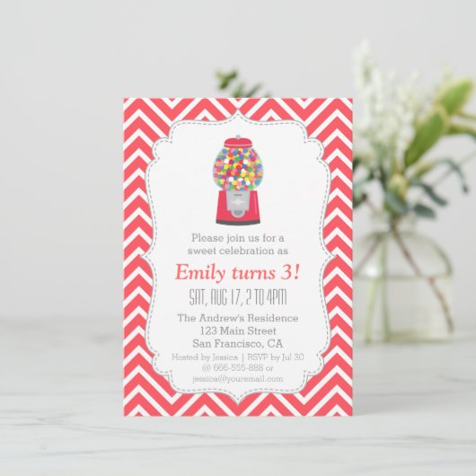 Rotes Gumball Einladung (Stehend Vorderseite)