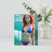 Rotes Haar Blue Bikini Unterwasser Postkarte (Stehend Vorderseite)