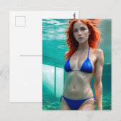 Rotes Haar Blue Bikini Unterwasser Postkarte (Vorne/Hinten)