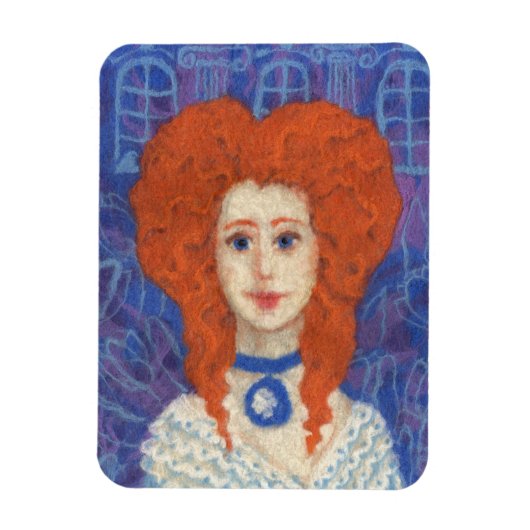 Rotes Haar, Ingwer Girl Rokoko Glasfaser, blau ora Magnet (Vertikal)