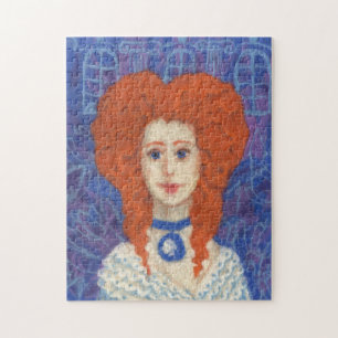 Rotes Haar, Ingwer Girl Rokoko Glasfaser, blau ora Puzzle