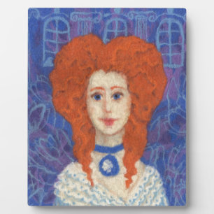 Rotes Haar, Ingwer Mädchen Rokoko-Faser Kunst blau Fotoplatte