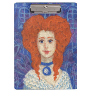 Rotes Haar, Ingwer-Mädchen Rokoko-Faser-Kunst blau Klemmbrett
