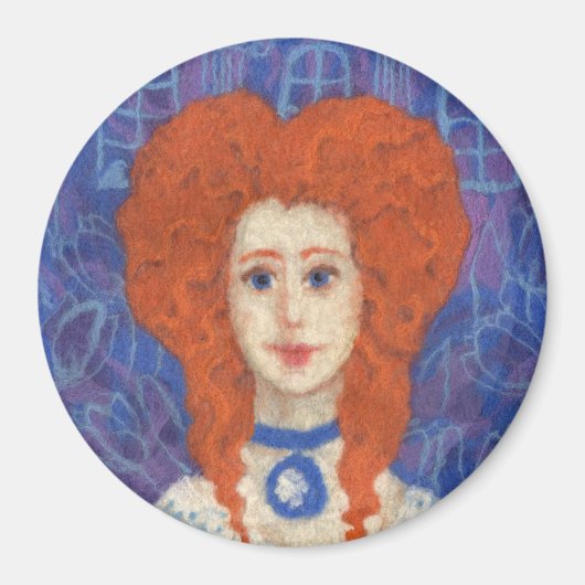 Rotes Haar, Ingwer Mädchen Rokoko-Faser Kunst blau Magnet (Vorne)