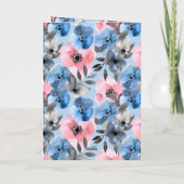 Rotes Haar Mädchen Eiscreme Blaues Florales Geburt Karte (Rückseite)