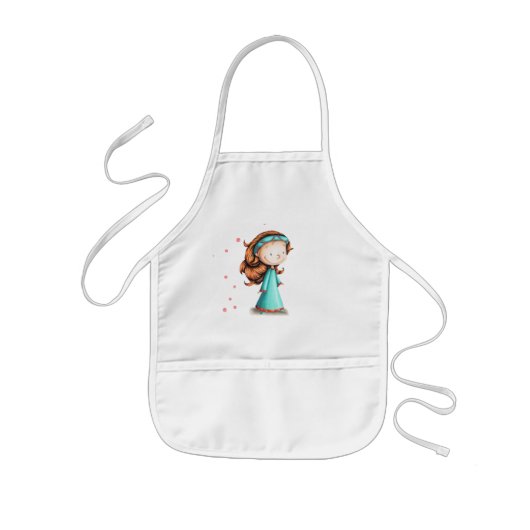 Rotes Haar-Mädchen mit türkisfarbenem Kleid Kinderschürze (Vorne)