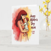 Rotes Haar Muttertagskarte Karte (Gelbe Blume)