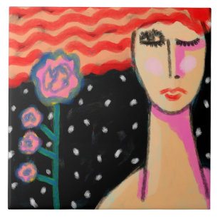 Rotes Haar rosa Rosen abstrakte Kunst Fliese