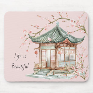 Rotes Haar weibliche blaue weiße rosafarbene Bluse Mousepad