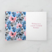 Rotes Haarmädchen Eis Blaues Blumengeburtstag Karte (Innenseite)