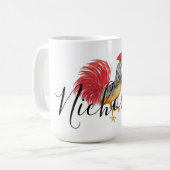 Rotes Hahn Monogramm Kaffeetasse (Vorderseite Links)