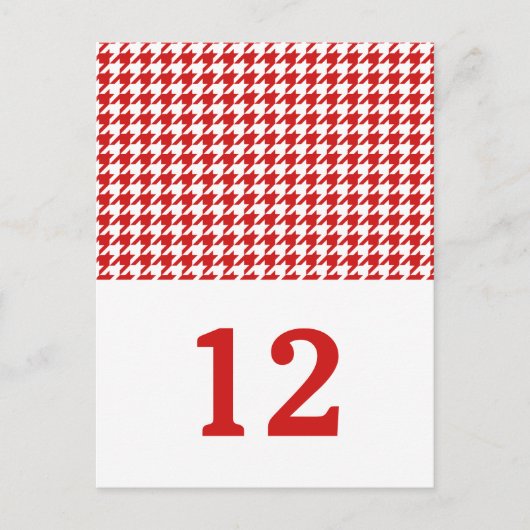 Rotes Hahnentrittmuster Tischnummer Postkarte (Vorderseite)