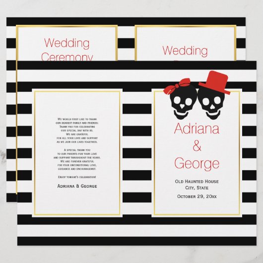 Rotes Halloween-Hochzeitsprogramm (Vorne/Hinten)