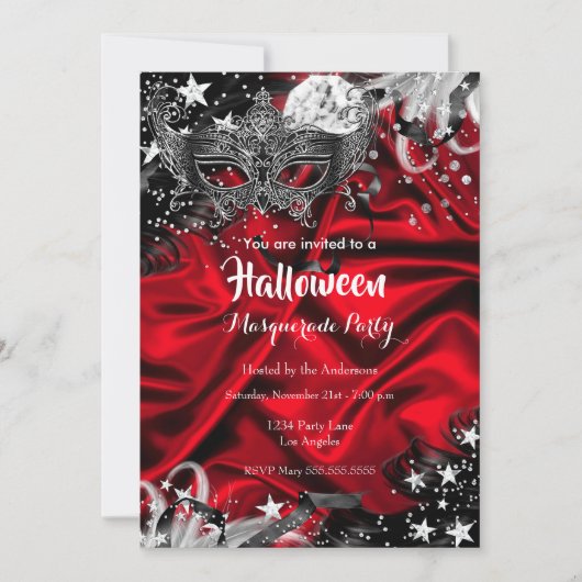 Rotes Halloween Magisches Nachtmasquerade-Party Einladung (Vorderseite)