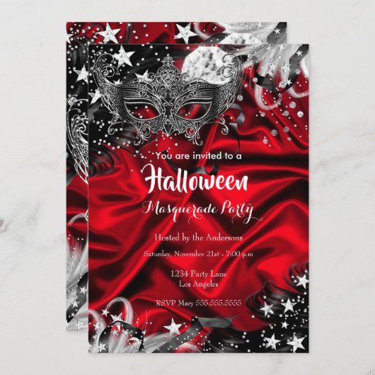 Rotes Halloween Magisches Nachtmasquerade-Party Einladung (Vorne/Hinten)