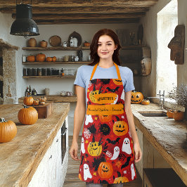 Rotes Halloween mit Pumpkins, Geistern und Flederm Schürze