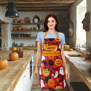 Rotes Halloween mit Pumpkins, Geistern und Flederm Schürze