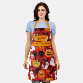 Rotes Halloween mit Pumpkins, Geistern und Flederm Schürze (Getragen)