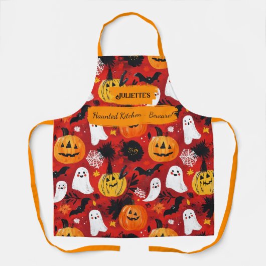 Rotes Halloween mit Pumpkins, Geistern und Flederm Schürze (Vorderseite)
