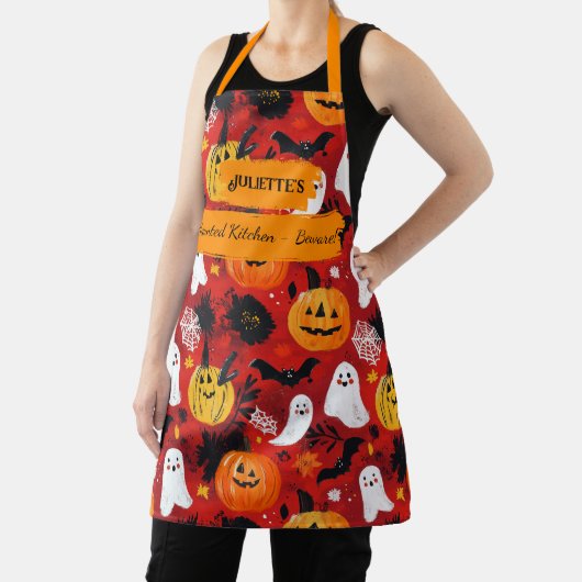 Rotes Halloween mit Pumpkins, Geistern und Flederm Schürze (InSitu)