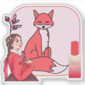 Rotes Hanbok, Fuchs und Foundation mit Mattabdecku Aufkleber (Vorderseite)
