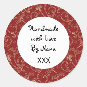 Rotes "handgemachtes durch" Weihnachtsaufkleber Runder Aufkleber