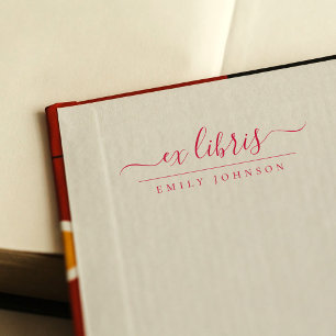 Rotes handgeschriebenes Ex Libris Skript benutzerd Permastempel