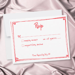 Rotes handgezeichnetes Herz Whimsical moderne Hoch RSVP Karte