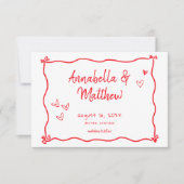Rotes handgezeichnetes Herz Whimsical moderne Hoch Save The Date (Vorderseite)