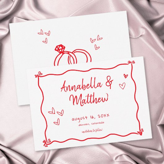 Rotes handgezeichnetes Herz Whimsical moderne Hoch Save The Date